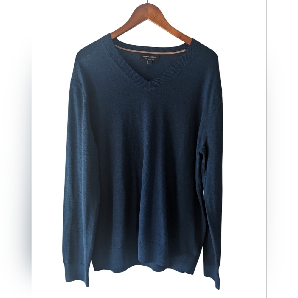 Banana Republic Men's Merino Wool V-Neck Sweater Navy Size XL